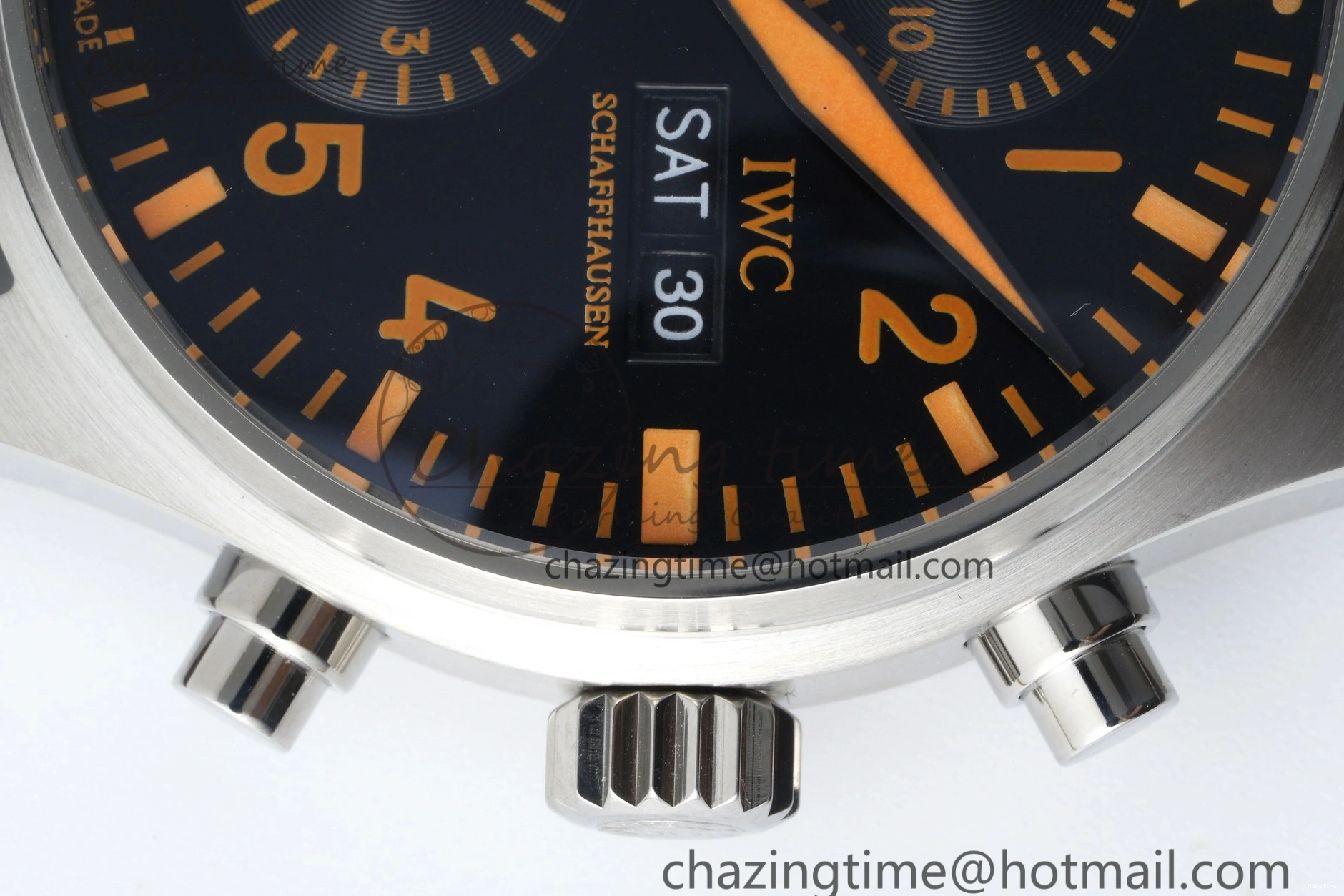 MIROTIME 0503 Pilot Chrono SS AZF 1:1 Best Edition Black Dial Orange Markers on Brown Leather Strap A EasyCare 7065
